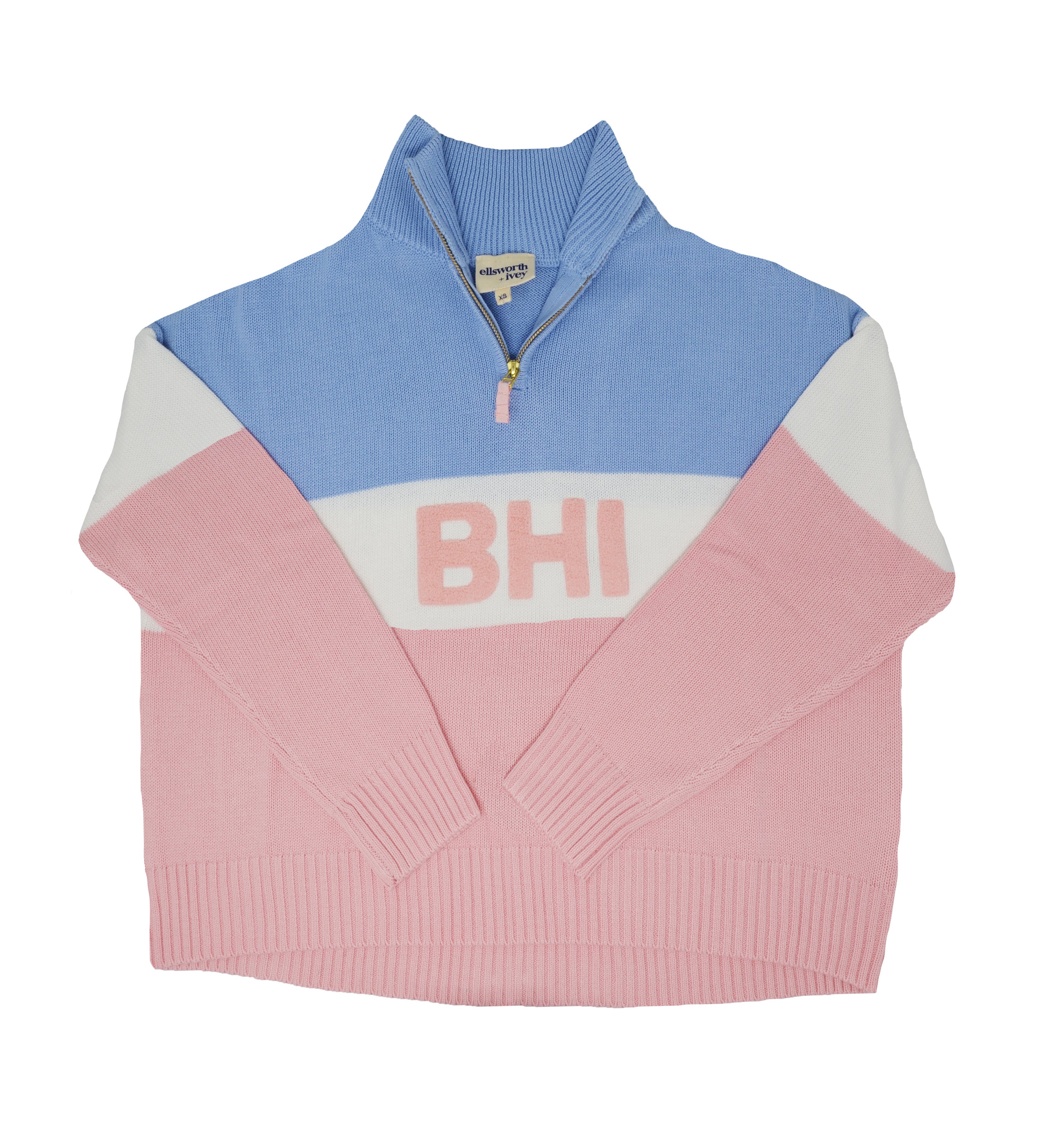 BHI Sweater Quarter Zip Women s Pink Blue White X Small Pink